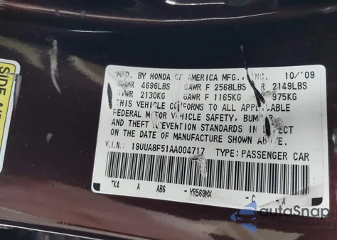 2010 Acura Tl 3.5 z USA, uszkodzony, nr VIN 19UUA8F51AA004717